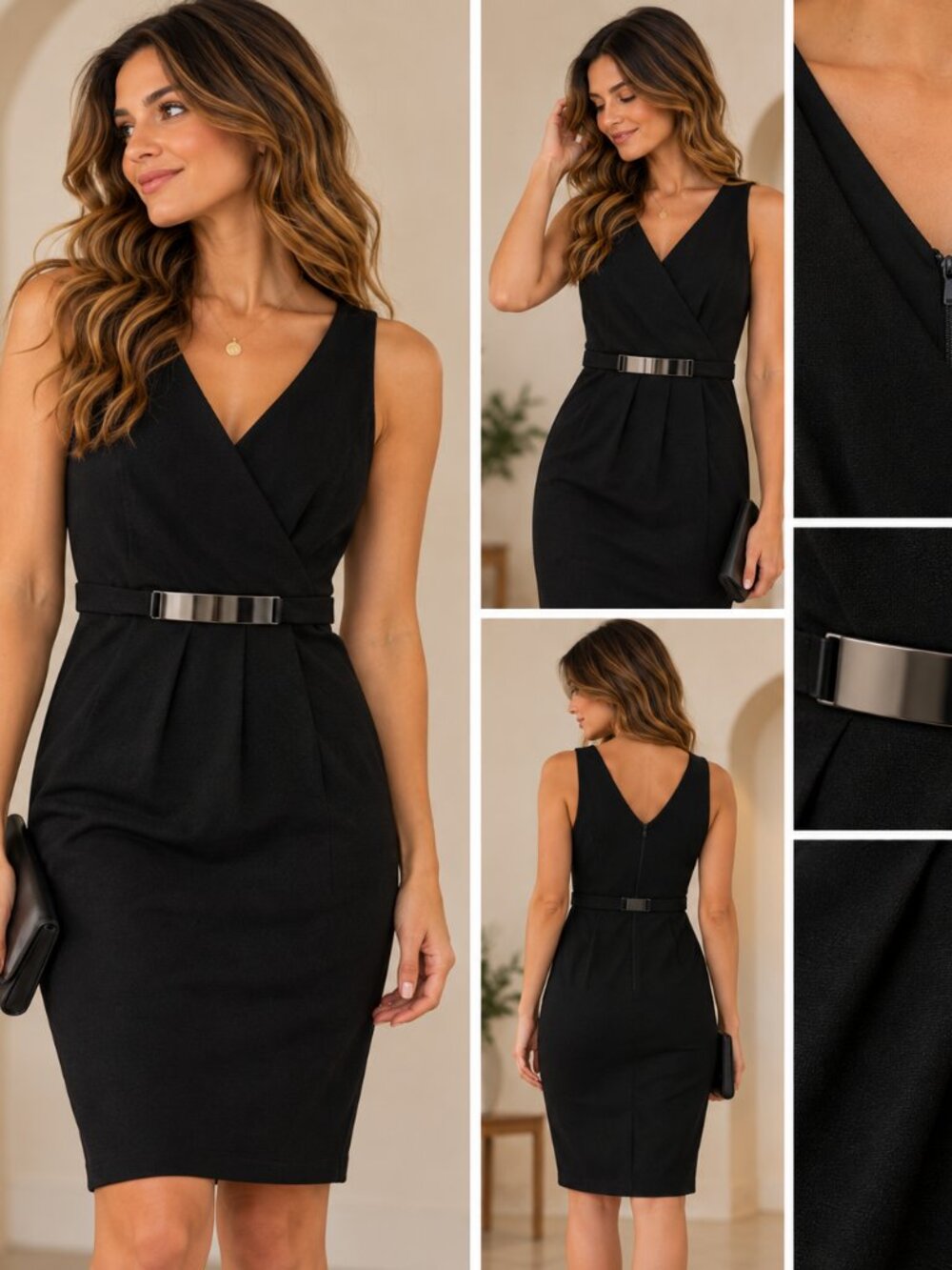 City Chic Faux Wrap Dress with Metallic Belt Sz S AKA Sz 16